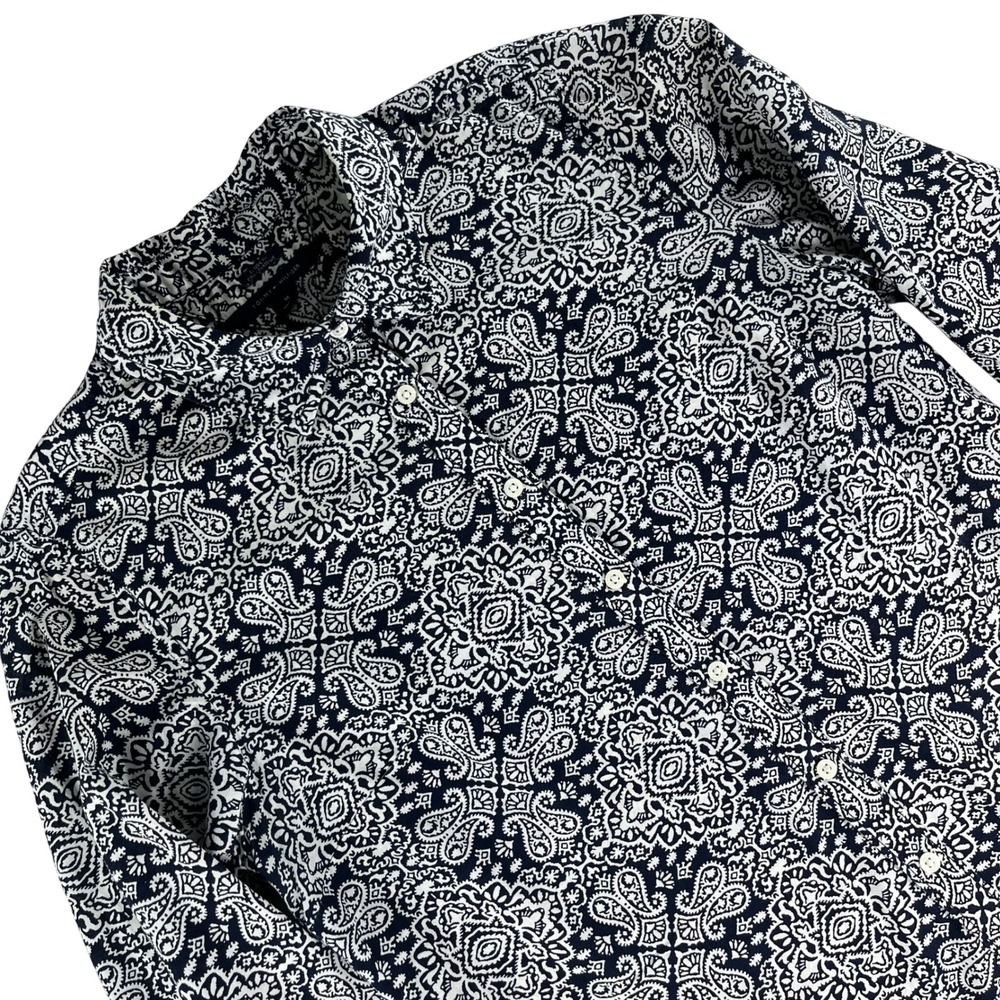 Tommy Hilfiger Button Down Shirt Women Medium Navy Paisley Classic Fit Cotton